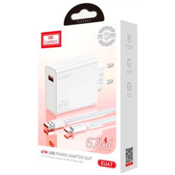 Фото - Мережевий зарядний пристрій Earldom ES-EU47C 67W/1USB/USB to Type-C cable White (MZP-000228)